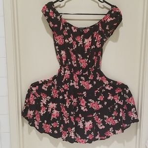 Black rose floral tiered dress